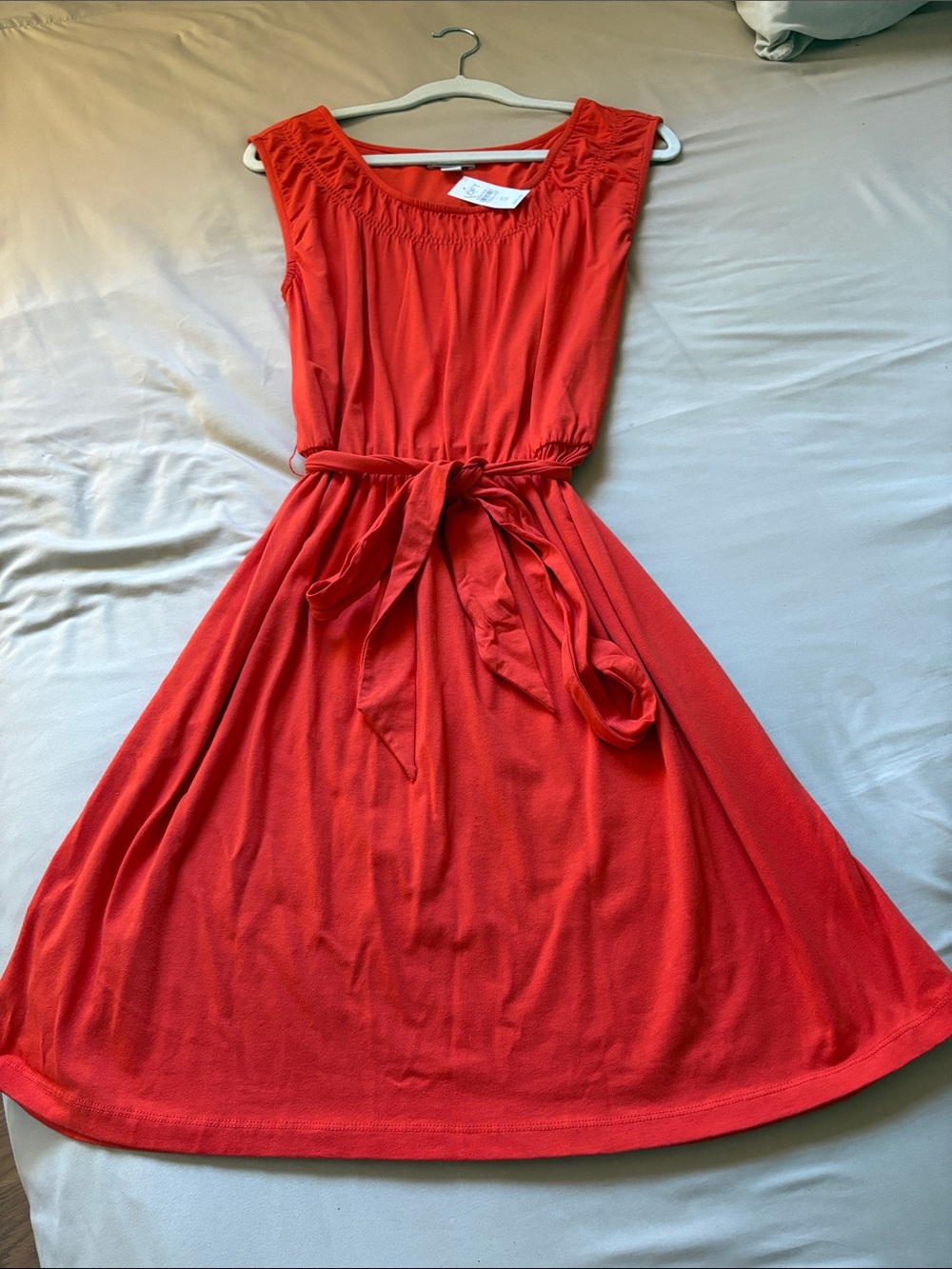 LOFT Coral Red Sleeveless Belted Midi Dress